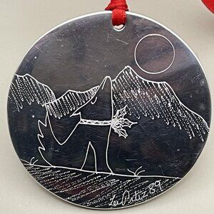 Vintage 1989  Coyote Mountain Moon Ortiz SIGNED Nambe Christmas  Ornament No Box